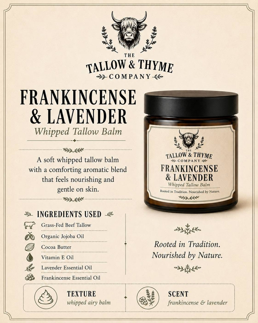 Frankincense & Lavender – Whipped Tallow Balm