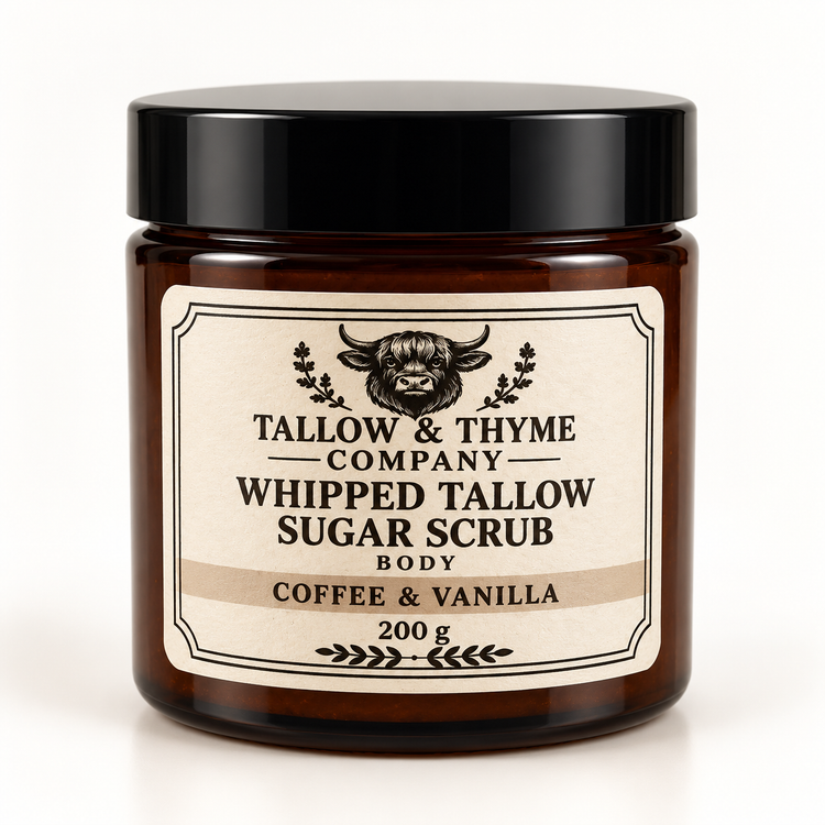 Coffee and vanilla whipped tallow body scrub